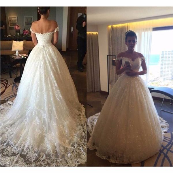 off shoulder lace appliques a-line wedding dresses 2019 court train long bridal gowns vestidos de mariee, White
off shoulder lace appliques a-line wedding dresses 2019 court train long bridal gowns vestidos de mariee, White