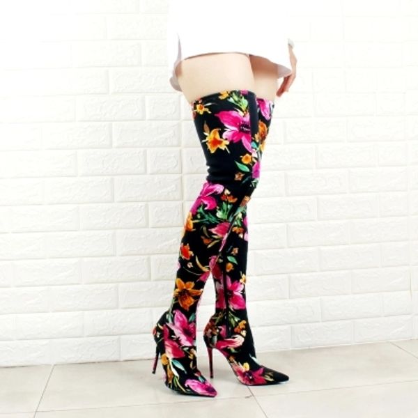 vinapobo spring new print women thigh high boots pointed toe high heel ladies long boots stretch flowers stiletto heels, Black
vinapobo spring new print women thigh high boots pointed toe high heel ladies long boots stretch flowers stiletto heels, Black