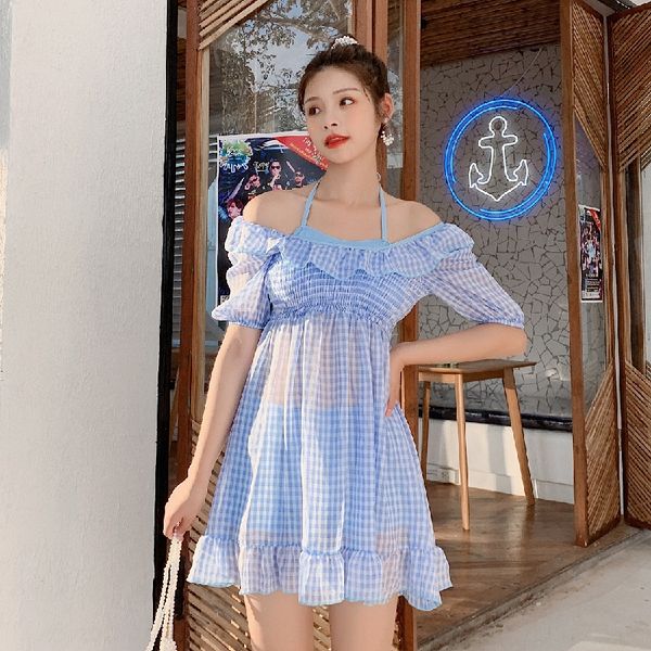 women's spring with blouse swim swimsuit split small chest gathering covering belly slim swimming suit isn't wind, White;black
women's spring with blouse swim swimsuit split small chest gathering covering belly slim swimming suit isn't wind, White;black