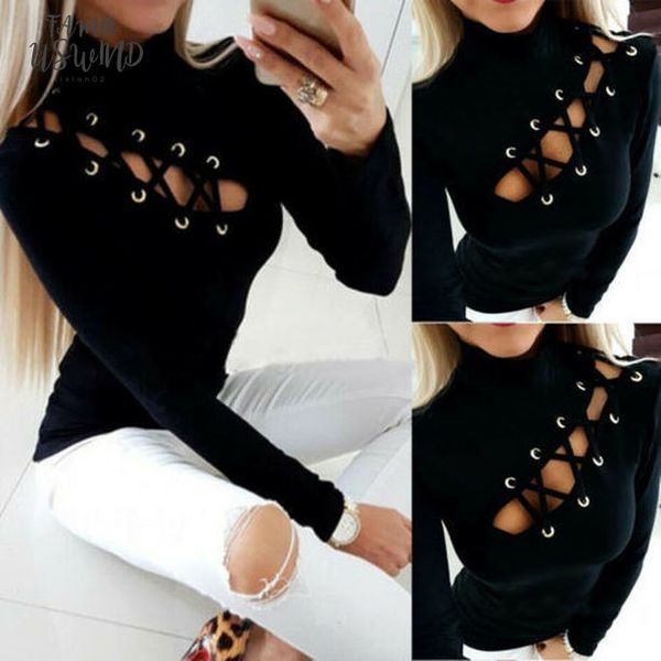 women hollow out slim fit long sleeve casual round neck t shirt black drop shipping, White
women hollow out slim fit long sleeve casual round neck t shirt black drop shipping, White