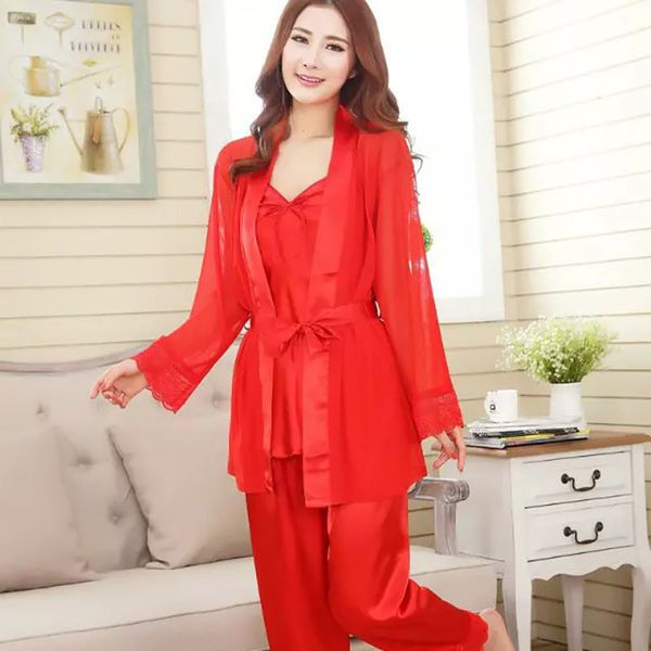 autumn and winter women's long-sleeved home service long-sleeved three-piece simulation silk strap nightdress pajamas, Black;red
autumn and winter women's long-sleeved home service long-sleeved three-piece simulation silk strap nightdress pajamas, Black;red