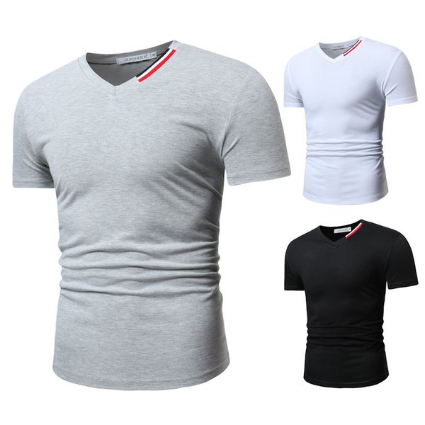 solid color fitness bottoming tshirt mens summer designer v neck solid color casual tees fashion male apparel, White;black
solid color fitness bottoming tshirt mens summer designer v neck solid color casual tees fashion male apparel, White;black