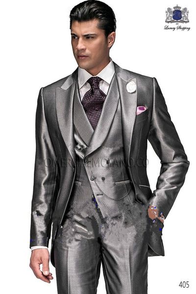 new latest design one button silver groom tuxedos peak lapel groomsmen man wedding prom dinner suits (jacket+pants+vest+tie) 1515, Black;gray
new latest design one button silver groom tuxedos peak lapel groomsmen man wedding prom dinner suits (jacket+pants+vest+tie) 1515, Black;gray