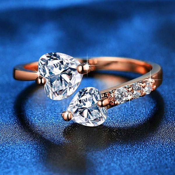 fashion jewelry double heart full diamond opening ring women's ring with zircon, Silver
fashion jewelry double heart full diamond opening ring women's ring with zircon, Silver