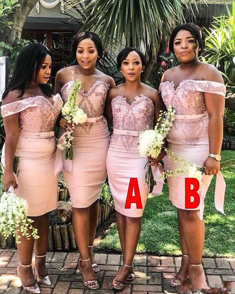 2020 new african short sheath bridesmaid dresses two types lace applique beads sash backless knee length plus size maid of honor gowns, White;pink
2020 new african short sheath bridesmaid dresses two types lace applique beads sash backless knee length plus size maid of honor gowns, White;pink