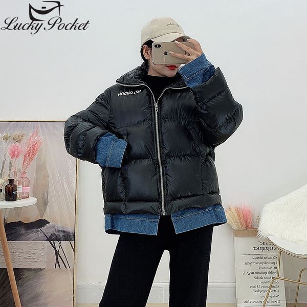 women's down & parkas women winter thick warm female stand collar long sleeve jacket fashion denim patchwork plus size letter coat z618, Black
women's down & parkas women winter thick warm female stand collar long sleeve jacket fashion denim patchwork plus size letter coat z618, Black