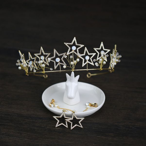 fashion stars crowns with earrings tiara and crown wedding hair accessories bridal hair jewelry tiaras noiva pearl women diadem, Silver
fashion stars crowns with earrings tiara and crown wedding hair accessories bridal hair jewelry tiaras noiva pearl women diadem, Silver