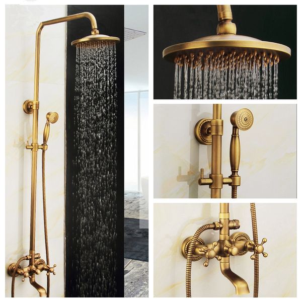

Wall Mounted Bathroom RainShower Set Antique Bronze Rainfall Shower with Hand Shower Brass Rain Shower Faucet Sets