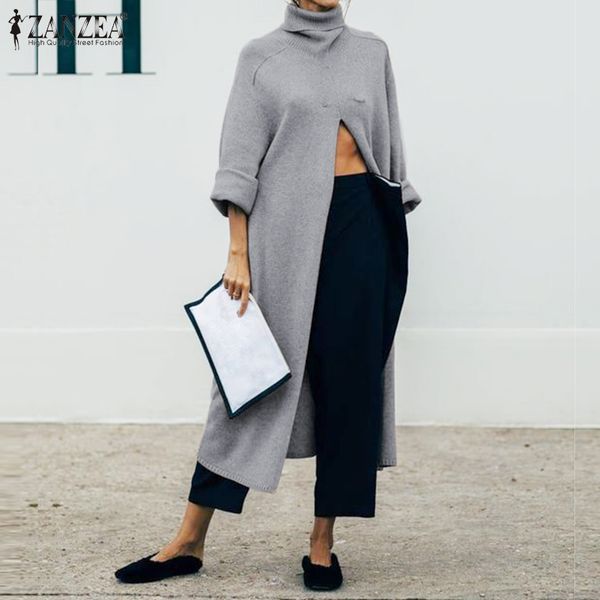 elegant high split pullovers women's sweater 2020 zanzea spring casual turtleneck shirts female long sleeve blusas plus size top, White;black
elegant high split pullovers women's sweater 2020 zanzea spring casual turtleneck shirts female long sleeve blusas plus size top, White;black