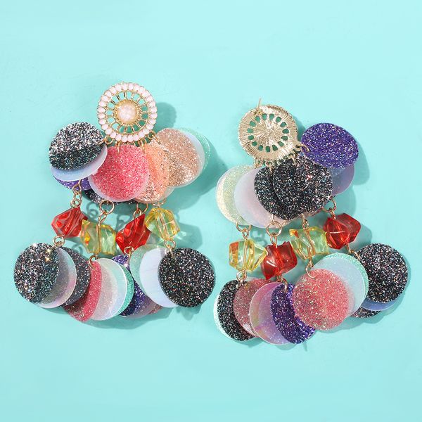 european and american fashion design colorful sequin tassel earrings niche temperament round long earrings, Golden
european and american fashion design colorful sequin tassel earrings niche temperament round long earrings, Golden