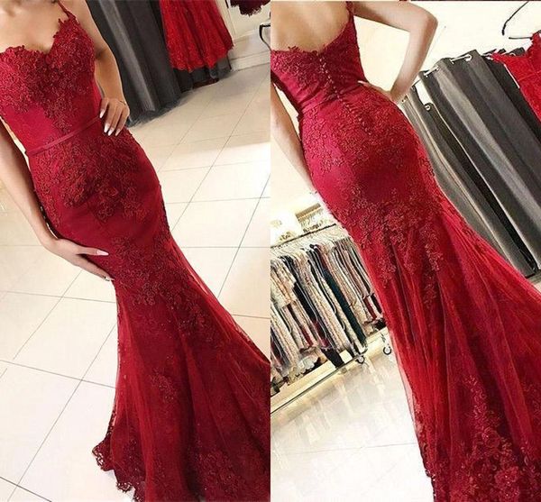 2019 new full lace evening dresses long spaghetti straps applique sweep train formal dress evening party gowns wear special occasion dresses, Black;red
2019 new full lace evening dresses long spaghetti straps applique sweep train formal dress evening party gowns wear special occasion dresses, Black;red
