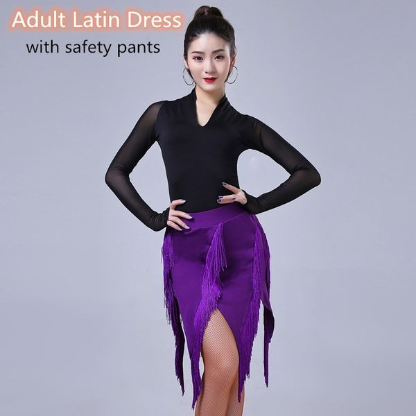 stage wear latin dance skirt for women fringed tassel black purple samba tango dress with safety pants, Black;red
stage wear latin dance skirt for women fringed tassel black purple samba tango dress with safety pants, Black;red