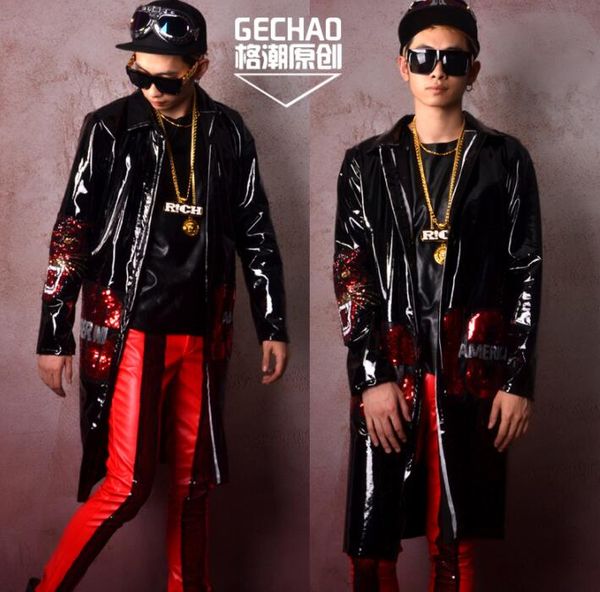 leather jacket men clothes mens jackets long coats black patent leather sequin cloth sticker personality jaqueta masculina, Black;brown
leather jacket men clothes mens jackets long coats black patent leather sequin cloth sticker personality jaqueta masculina, Black;brown