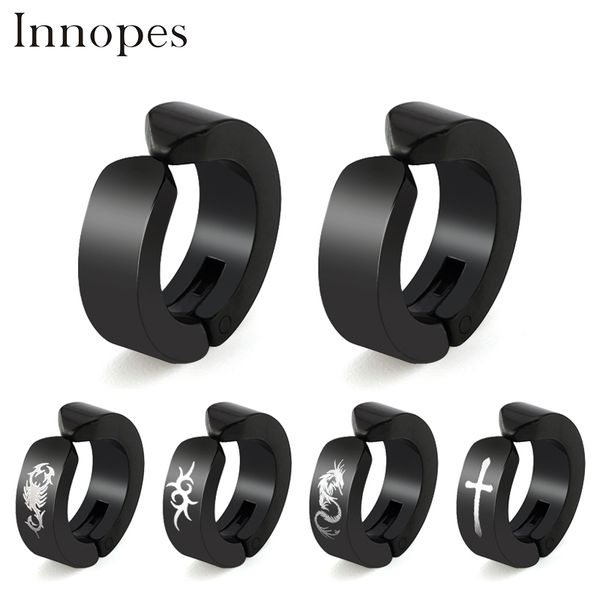 innopes korean clip earring fashion trendy men's stainless steel jewelry false earring black round pattern earrings, Silver
innopes korean clip earring fashion trendy men's stainless steel jewelry false earring black round pattern earrings, Silver
