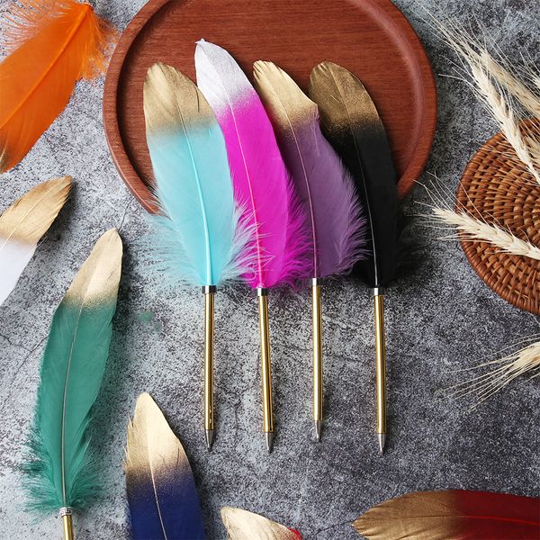 1pc spray gold feather pen novelty ballpoint pen christmas gifts wedding signature stationery school office writing tool, Blue;orange
1pc spray gold feather pen novelty ballpoint pen christmas gifts wedding signature stationery school office writing tool, Blue;orange