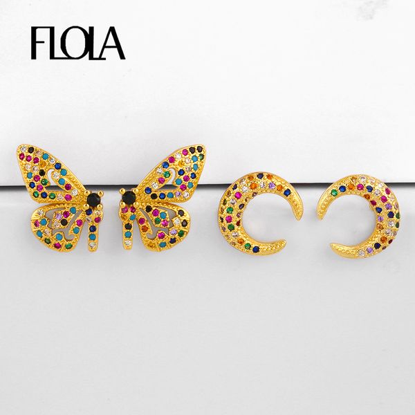 flola rainbow butterfly earrings for women micro pave cz zircon crescent moon/ double horn stud earrings women jewelry erss80, Golden;silver
flola rainbow butterfly earrings for women micro pave cz zircon crescent moon/ double horn stud earrings women jewelry erss80, Golden;silver