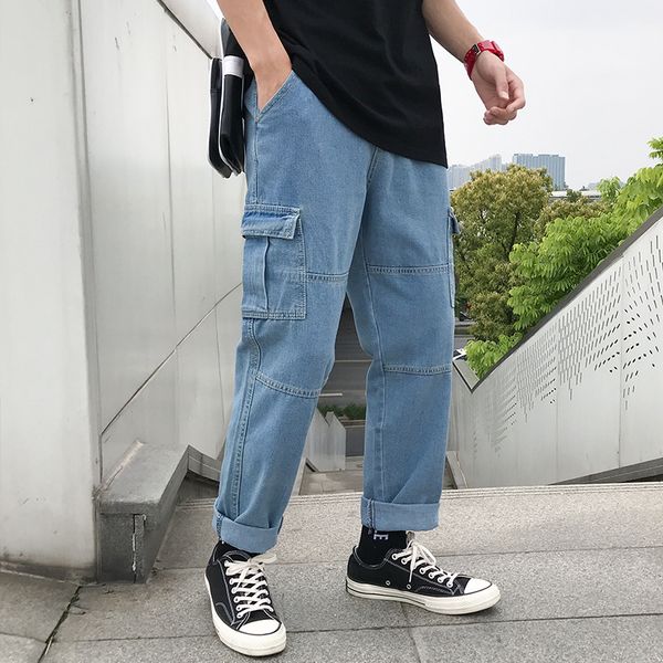 fashion pockets men jeans solid loose denim jeans casual ankle length homme big size, Blue
fashion pockets men jeans solid loose denim jeans casual ankle length homme big size, Blue