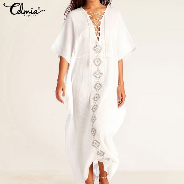 2020 new women lace up kaftan print long dress celmia summer casual beach maxi dress loose ladies v neck vestidos plus size, Black;gray
2020 new women lace up kaftan print long dress celmia summer casual beach maxi dress loose ladies v neck vestidos plus size, Black;gray