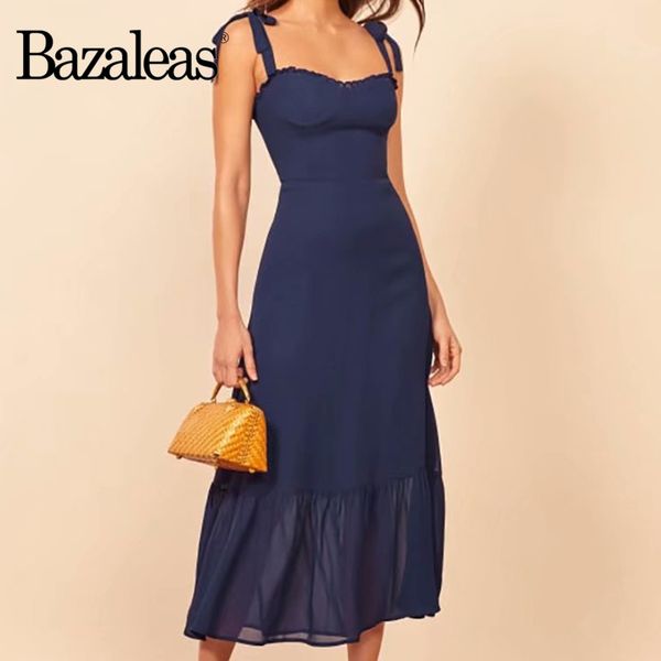 bazaleas elegant ruffle navy spaghetti strap dresses summer dress vestidos casual women back elastic sleeveless dresses, Black;gray
bazaleas elegant ruffle navy spaghetti strap dresses summer dress vestidos casual women back elastic sleeveless dresses, Black;gray