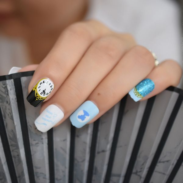 fashion summer french fake nail tips light blue clock princess shimmer blue glitter full cover artificial false press on nails, Red;gold
fashion summer french fake nail tips light blue clock princess shimmer blue glitter full cover artificial false press on nails, Red;gold