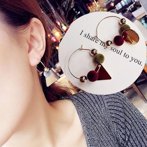 korea new simple fashion velvet colorfulhairy ball alloy beads triangle geometric pendant hoop earrings for women ear jewelry, Golden
korea new simple fashion velvet colorfulhairy ball alloy beads triangle geometric pendant hoop earrings for women ear jewelry, Golden
