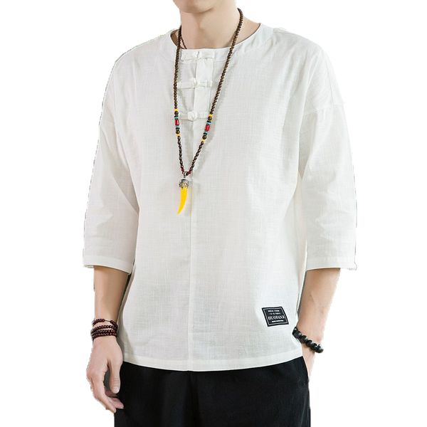 2019 chinese style t shirt men 3/4 sleeve o-neck solid fashion men tee casual loose cotton linen vintage t-shirt m- 5xl, White;black
2019 chinese style t shirt men 3/4 sleeve o-neck solid fashion men tee casual loose cotton linen vintage t-shirt m- 5xl, White;black