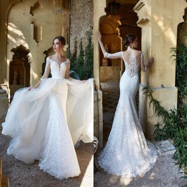 2020 mermaid wedding dresses with detachable overskirts off shoulder long sleeves lace appliqued boho bridal gowns custom, White
2020 mermaid wedding dresses with detachable overskirts off shoulder long sleeves lace appliqued boho bridal gowns custom, White