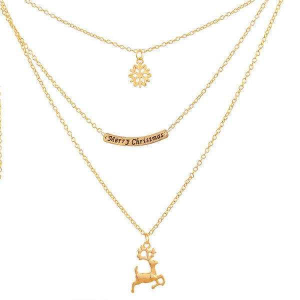 women deer elk snowflake pendant gold chain necklace merry christmas multilayer clavicle necklace exquisite set, Silver
women deer elk snowflake pendant gold chain necklace merry christmas multilayer clavicle necklace exquisite set, Silver