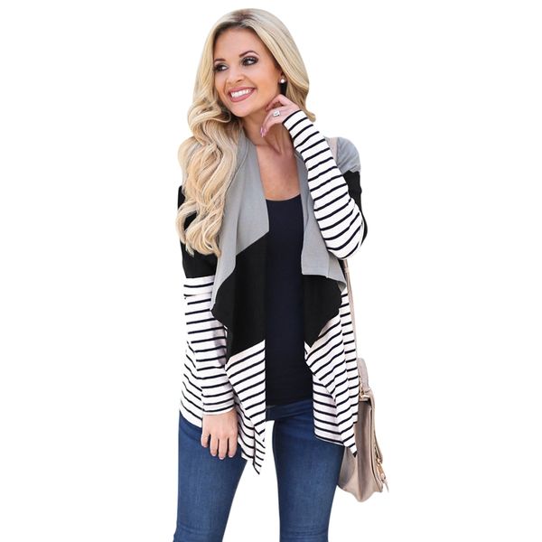 women autumn fashion irregular striped cardigan patchwork knitted coat ladies loose casual long sleeve outwear coat, Black;white
women autumn fashion irregular striped cardigan patchwork knitted coat ladies loose casual long sleeve outwear coat, Black;white
