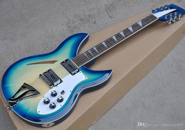 oem 12-string blue semi-hollow electric guitar with rosewood fingerboard, white guard/binding, customized service
oem 12-string blue semi-hollow electric guitar with rosewood fingerboard, white guard/binding, customized service