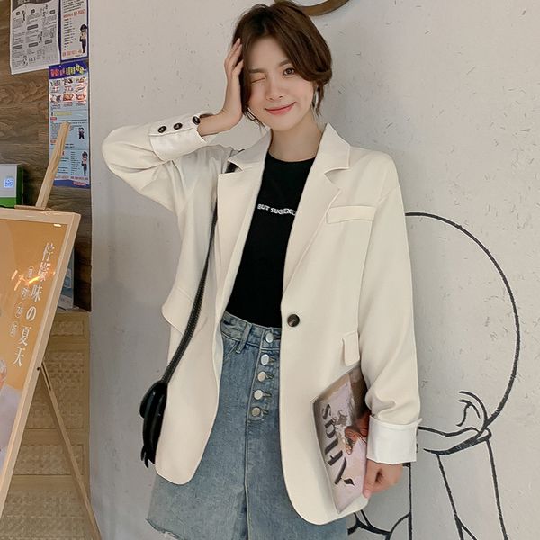 women blazers autumn dress korean version of simple and loose casual small suit jacket women's medium and long suit, White;black
women blazers autumn dress korean version of simple and loose casual small suit jacket women's medium and long suit, White;black