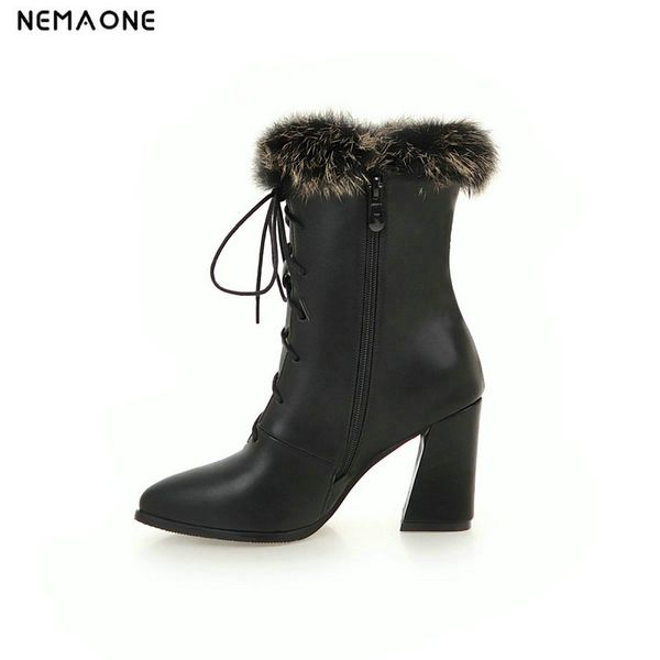 nemaone 2019 women ankle snow boots thick high heel winter warm shoes back white lace up ladies boots big size 34-43, Black
nemaone 2019 women ankle snow boots thick high heel winter warm shoes back white lace up ladies boots big size 34-43, Black