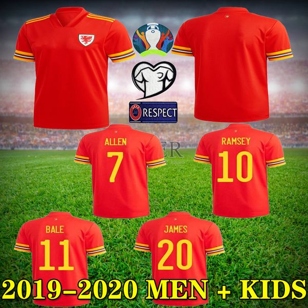 

2020 european cup jersey 19 20 welsh soccer jersey red home allen james ramsey bale football shirt men kids vokes davies brooks camisa, Black;yellow