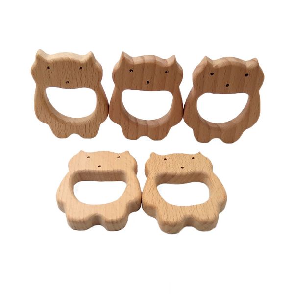 4pcs Baby Teether Beech Wooden Cat Teether Baby Teething Toy Teething Accessories Kids Teething Pendant Nursing Holder Toy