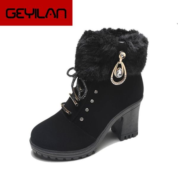 ankle boots women warm plush snow booties winter boot lace up crystal design woman fashion shoes high square heels botas yu7, Black
ankle boots women warm plush snow booties winter boot lace up crystal design woman fashion shoes high square heels botas yu7, Black
