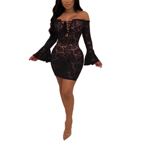 full lace mini dress club wear lace bodycon dress party dress women f0581 off shoulder flare sleeve hollow out, White;black 
full lace mini dress club wear lace bodycon dress party dress women f0581 off shoulder flare sleeve hollow out, White;black