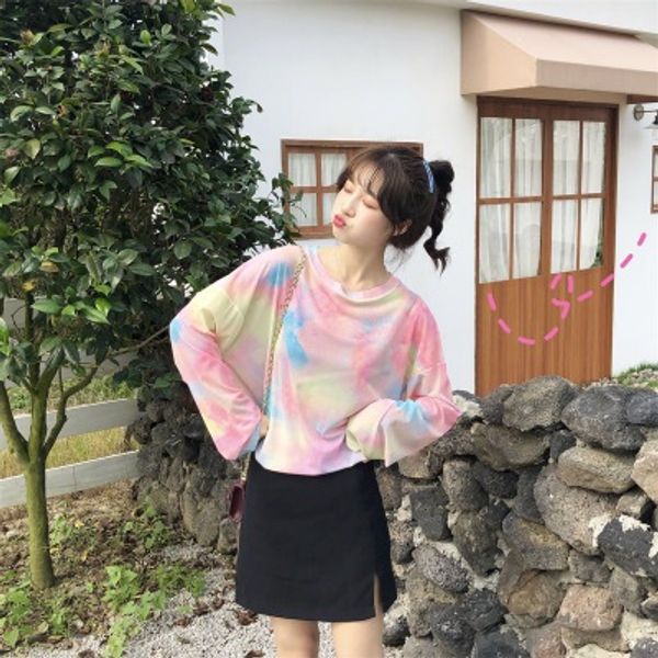 women's t-shirt women summer loose tie dye thin transparent female long sleeve t shirt fashion sun protection shirts, White