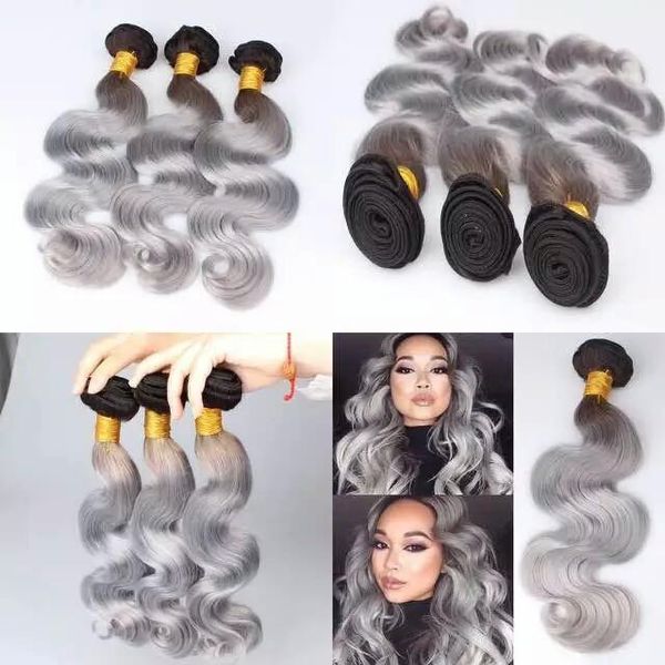 

Top Malaysian Brazilian Indian Peruvian Cambodian Virgin Hair Body Wave Silver Ombre Hair Extensions 3 Pcs ombre grey human hair bundles