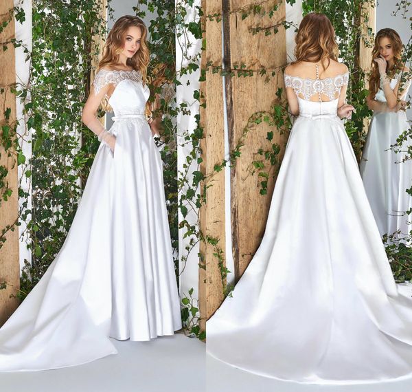 2020 papilio white satin wedding dresses lace applique off shoulder sweep train beach bridal gowns custom made a line boho wedding dress
2020 papilio white satin wedding dresses lace applique off shoulder sweep train beach bridal gowns custom made a line boho wedding dress