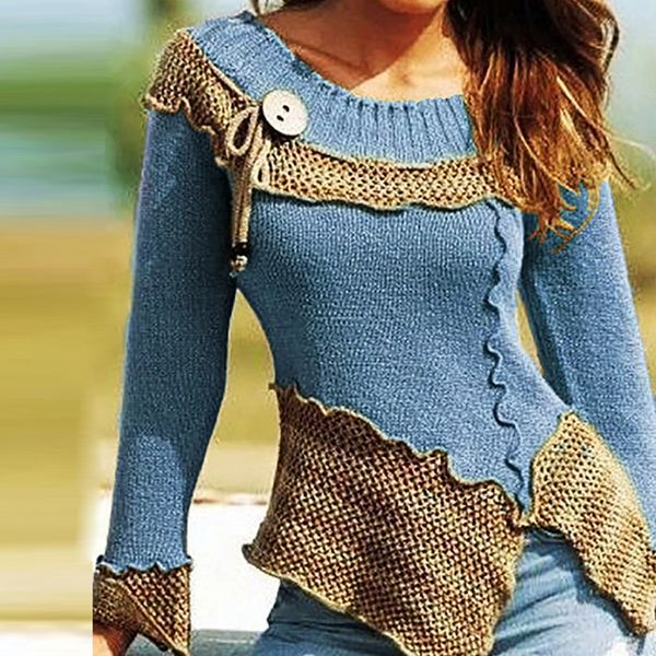 women round neck long sleeve buttoned sweaters fashion patchwork casual autumn winter pullover streetwear, White;black
women round neck long sleeve buttoned sweaters fashion patchwork casual autumn winter pullover streetwear, White;black