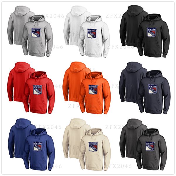 

men's new york rangers fanatics branded black ash white red orange embroidery primary logo pullover hoodies long sleeve outdoor wear, Blue;black