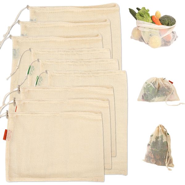 9 x reusable cotton mesh storage bags for kitchen vegetables fruit grocery organizer eco-friendly washable shopping bag
9 x reusable cotton mesh storage bags for kitchen vegetables fruit grocery organizer eco-friendly washable shopping bag