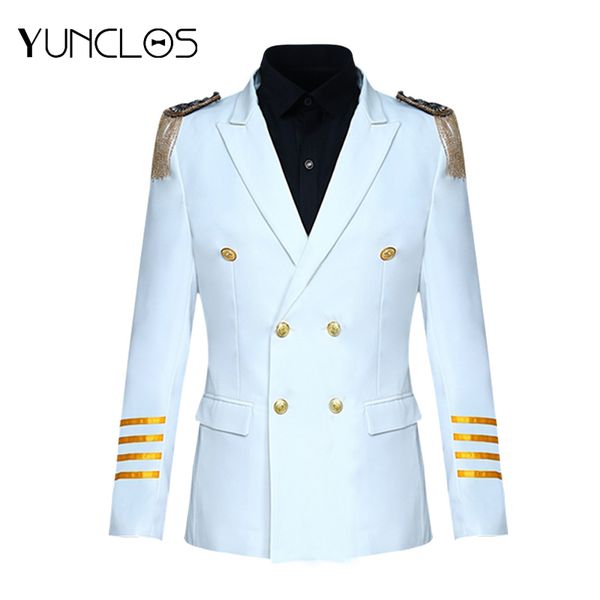 bl-captain suit men's double-breasted 2 pieces (jacket + pant) tassel epaulets performance suit simple & elegant collar, White;black
bl-captain suit men's double-breasted 2 pieces (jacket + pant) tassel epaulets performance suit simple & elegant collar, White;black