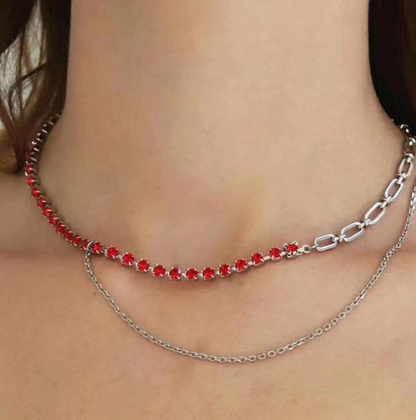 justine clenquet fashion personality red diamond splicing women's hip hop necklace, Silver
justine clenquet fashion personality red diamond splicing women's hip hop necklace, Silver