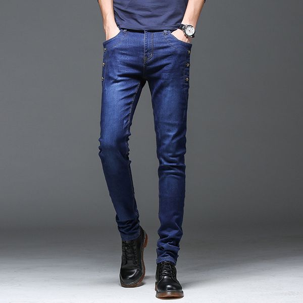 arrival style men boutique denim jeans fashion casual solid slim men's pencil pants skinny trousers, Blue
arrival style men boutique denim jeans fashion casual solid slim men's pencil pants skinny trousers, Blue