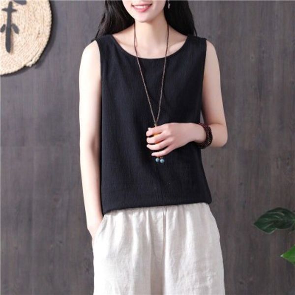 summer beach women 2020 casual women's linen vest sling o-neck solid color sleeveless tank women ropa mujer, White
summer beach women 2020 casual women's linen vest sling o-neck solid color sleeveless tank women ropa mujer, White