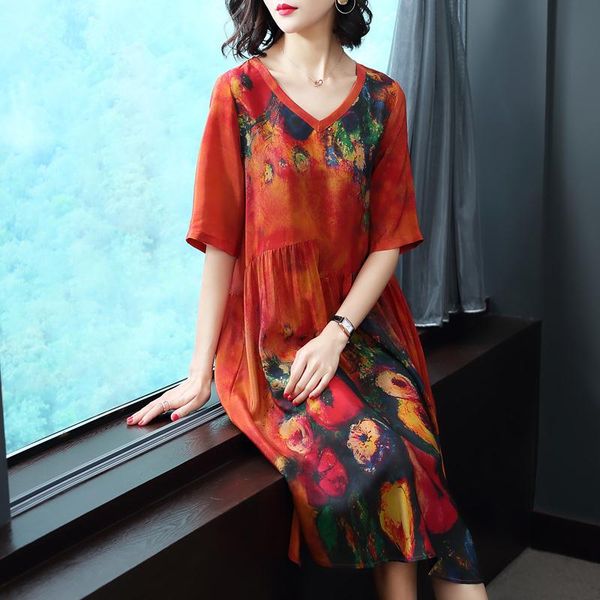 silk dress female 2019 new mid-aged women summer silk loose size mid-long v-neck dress, Black;gray
silk dress female 2019 new mid-aged women summer silk loose size mid-long v-neck dress, Black;gray
