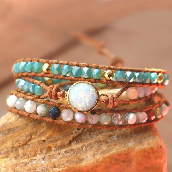 women bracelets natural opal stone rhinestone 3 rows leather wrap bracelet fancy femme boho bracelets for woman gift, Golden;silver
women bracelets natural opal stone rhinestone 3 rows leather wrap bracelet fancy femme boho bracelets for woman gift, Golden;silver