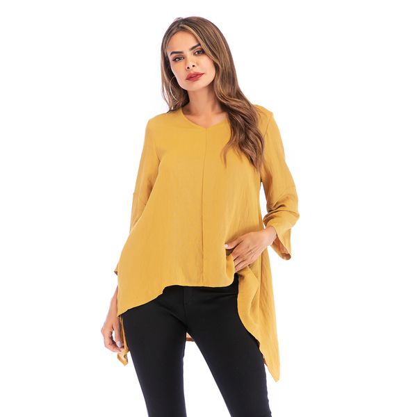 women's summer 2019 europe and the united states new v-neck irregular t shirt large size loose solid color blouse, White
women's summer 2019 europe and the united states new v-neck irregular t shirt large size loose solid color blouse, White