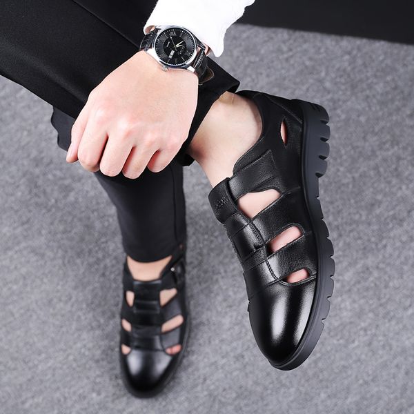 men shoes genuine leather sandals shallow summer casual style slip on shoes plus size dd101, Black
men shoes genuine leather sandals shallow summer casual style slip on shoes plus size dd101, Black